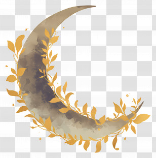Crescent Moon - Golden Crescent Moon With Leaves Transparent PNG