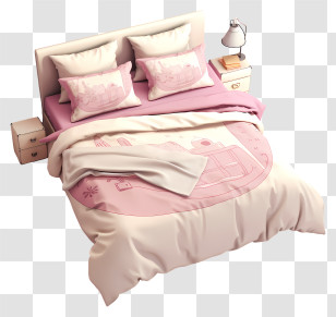 Pink Bed - Cozy Bed With Pillows And Blanket Transparent PNG