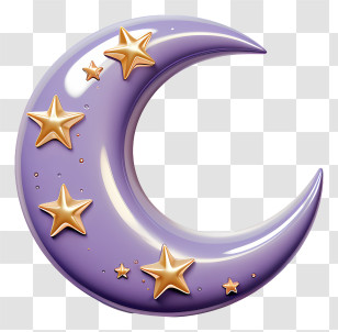 Realistic 3d Style Moon And Star - Purple Crescent Moon With Golden Stars Transparent PNG