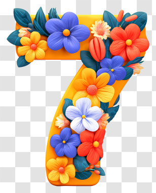 Number 7 Flowers - Floral Number 7 With Colorful Flowers Transparent PNG