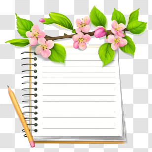 Cute Note Paper - Notebook With Blossoming Flowers Transparent PNG