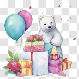 Polar Bear
 - Cute Polar Bear With Gifts And Balloons Transparent PNG