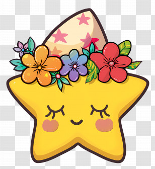Kawaii Star - Yellow Star With Floral Hat Transparent PNG