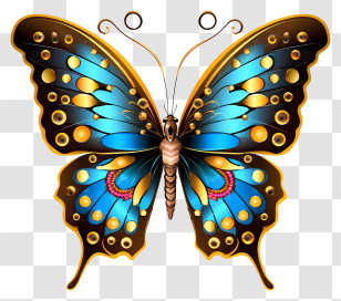 Blue Butterfly - Colorful Ornate Butterfly With Golden Patterns Transparent PNG