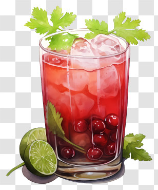 Cocktail - Red Cranberry Cocktail With Lime And Herbs Transparent PNG