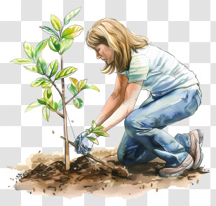 Tree Planting - Woman Planting A Tree Transparent PNG