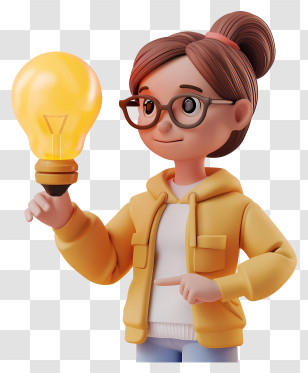 3d Rendering - Girl With Light Bulb Idea Transparent PNG