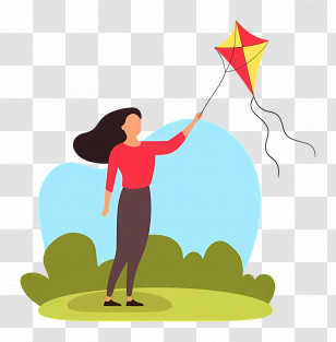 Kite Flying - Woman Flying Kite Transparent PNG