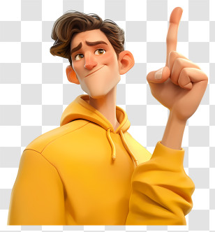 Pointing Up - Cartoon Character In Yellow Hoodie Transparent PNG