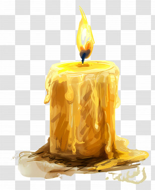 Candle - Melting Yellow Wax Candle With Soft Flame Transparent PNG