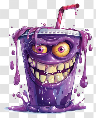 Grimace Shake - Purple Monster Drink Cartoon Illustration Transparent PNG