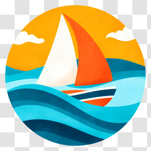 Boat Icon - Colorful Sailboat On Waves Transparent PNG