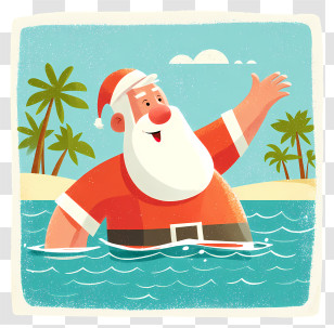 Santa Swimming At Beach - Santa Enjoying A Swim At The Beach Transparent PNG