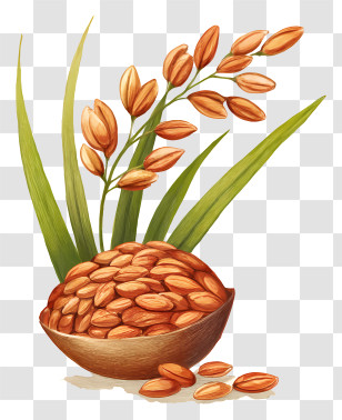 Brown Rice - Illustration Of Rice Plant And Grains Transparent PNG
