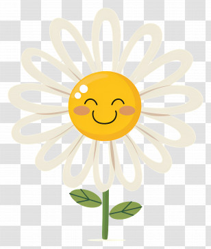 Flower Emoji - Smiling White Cartoon Flower With Yellow Center Transparent PNG