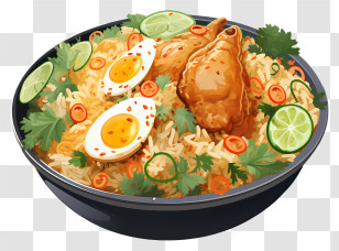 Flat Chicken Biryani - Chicken And Rice Dish With Eggs And Lime Transparent PNG
