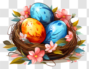 Easter Egg - Decorated Easter Eggs In A Nest Transparent PNG