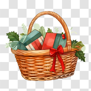 Christmas Basket - Festive Basket With Gifts And Decorations Transparent PNG