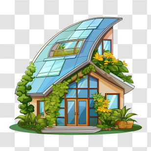 Eco House - Modern Eco-Friendly House With Plants And Solar Roof Transparent PNG