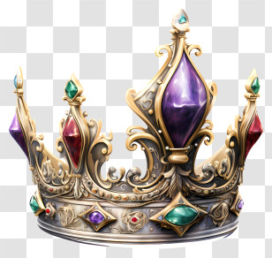 Crown - Golden Jeweled Crown With Precious Gems Transparent PNG