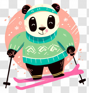 Panda Skiing - Skiing Panda Cartoon In Winter Attire Transparent PNG