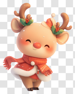 Cute Reindeer - Cute Holly Scarf Reindeer Transparent PNG