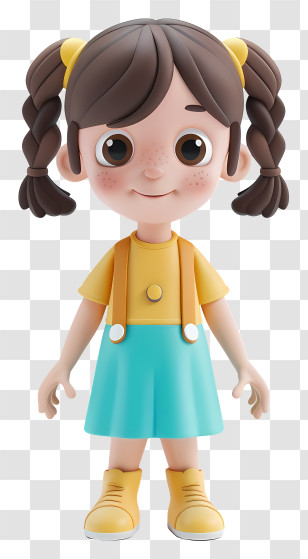 Little Girl - Adorable Cartoon Girl With Braided Hair Transparent PNG