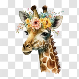 Cartoon Giraffe
 - Giraffe With A Colorful Flower Crown Illustration Transparent PNG