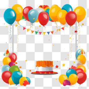 Birthday Frame - Party Decorations With Balloons And Cake Transparent PNG