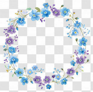 Blue Floral Wreath - Blue And Purple Floral Wreath Design Transparent PNG