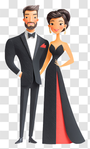 Couple In Formal Wear - Elegant Couple In Formal Attire Illustration Transparent PNG