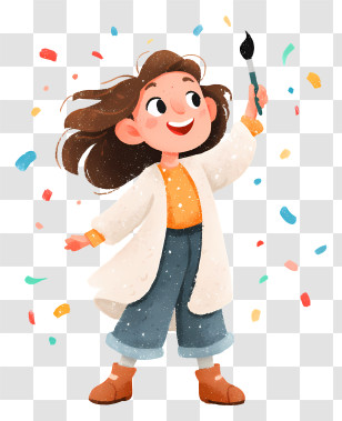 Girl Holding A Paintbrush - Joyful Girl Painter With Brush Transparent PNG