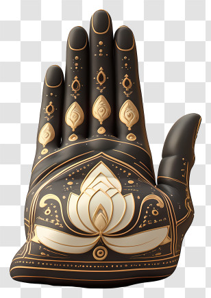 Namaste Hand - Ornate Black And Gold Decorative Hand Transparent PNG