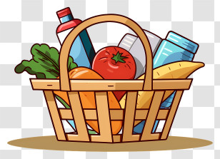 Wicker Basket - Basket With Fresh Groceries And Produce Transparent PNG