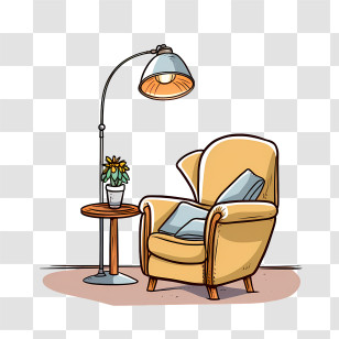 Couch And Lamp - Cozy Armchair And Floor Lamp Illustration Transparent PNG