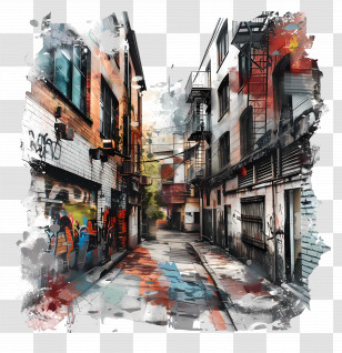 Picsart Background - Urban Alley With Graffiti Transparent PNG