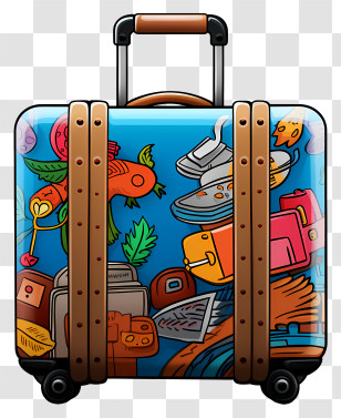 Suitcase With Items - Colorful Suitcase With Travel Icons Transparent PNG