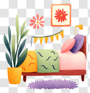 Cozy Bedroom - Pastel Cozy Bedroom Illustration Transparent PNG