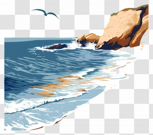 Beach Shore - Coastal Scenery Illustration With Ocean Waves Transparent PNG