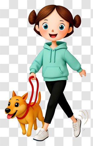 Cartoon Girl Running - Girl Walking Dog In Teal Hoodie Transparent PNG