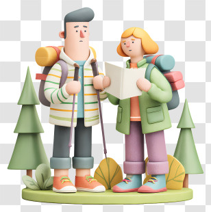 Hikers In Mountainous Landscape - Backpack Couple Reading Map Transparent PNG