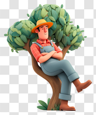 Farmer Resting Under Tree - Farmer Resting On Tree Transparent PNG