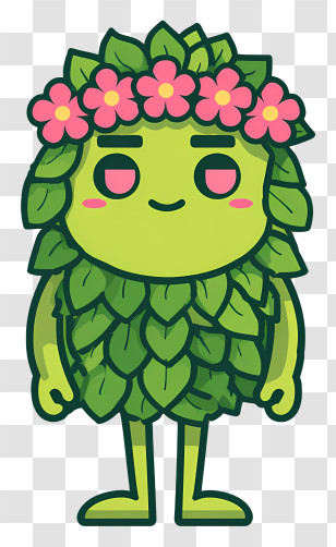 Green Tree Monster - Leafy Character With Flower Crown Transparent PNG