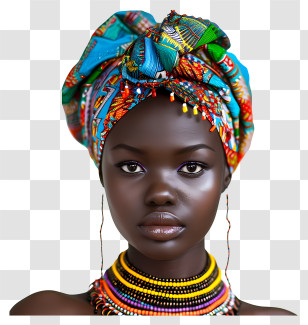 Black History Month - Elegant Colorful Headwrap And Beaded Necklace Design Transparent PNG