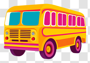 School Bus Icon - Retro Colorful Bus Illustration Transparent PNG