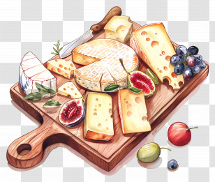 Cheese Board - Elegant Cheese Platter With Fruits On A Wooden Board Transparent PNG