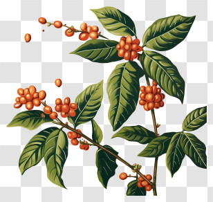 Hand Drawn Coffee Plant - Illustration Of Coffee Plant Branch With Berries Transparent PNG