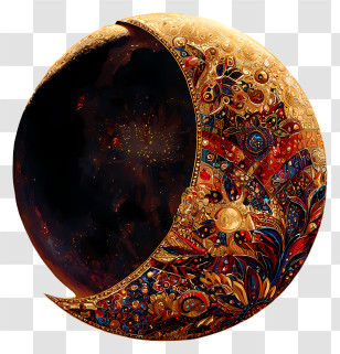 Jewel Decorative Art - Golden Jeweled Crescent Moon Transparent PNG