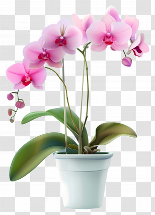 Orchid Flower - Elegant Pink Orchid In White Pot Transparent PNG