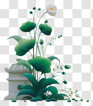 Green Flower Art - Lotus Flowers With Green Leaves Transparent PNG